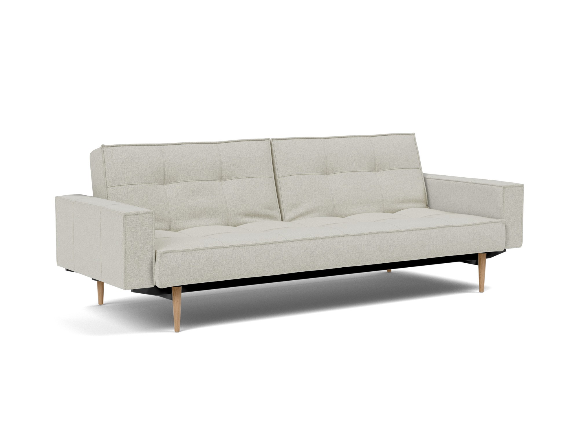 Schlafsofa Splitback mit Armlehnen Flachgewebe Mixed Dance 527-Natural Beine Styletto Eiche hell