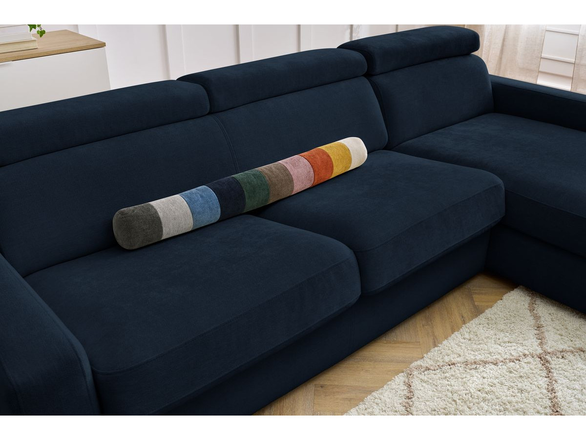 Bobochic Monaco Ecksofa mit Schlaffunktion und Bettkasten Stoff Dunkelblau, Liegefläche 160 × 190 cm