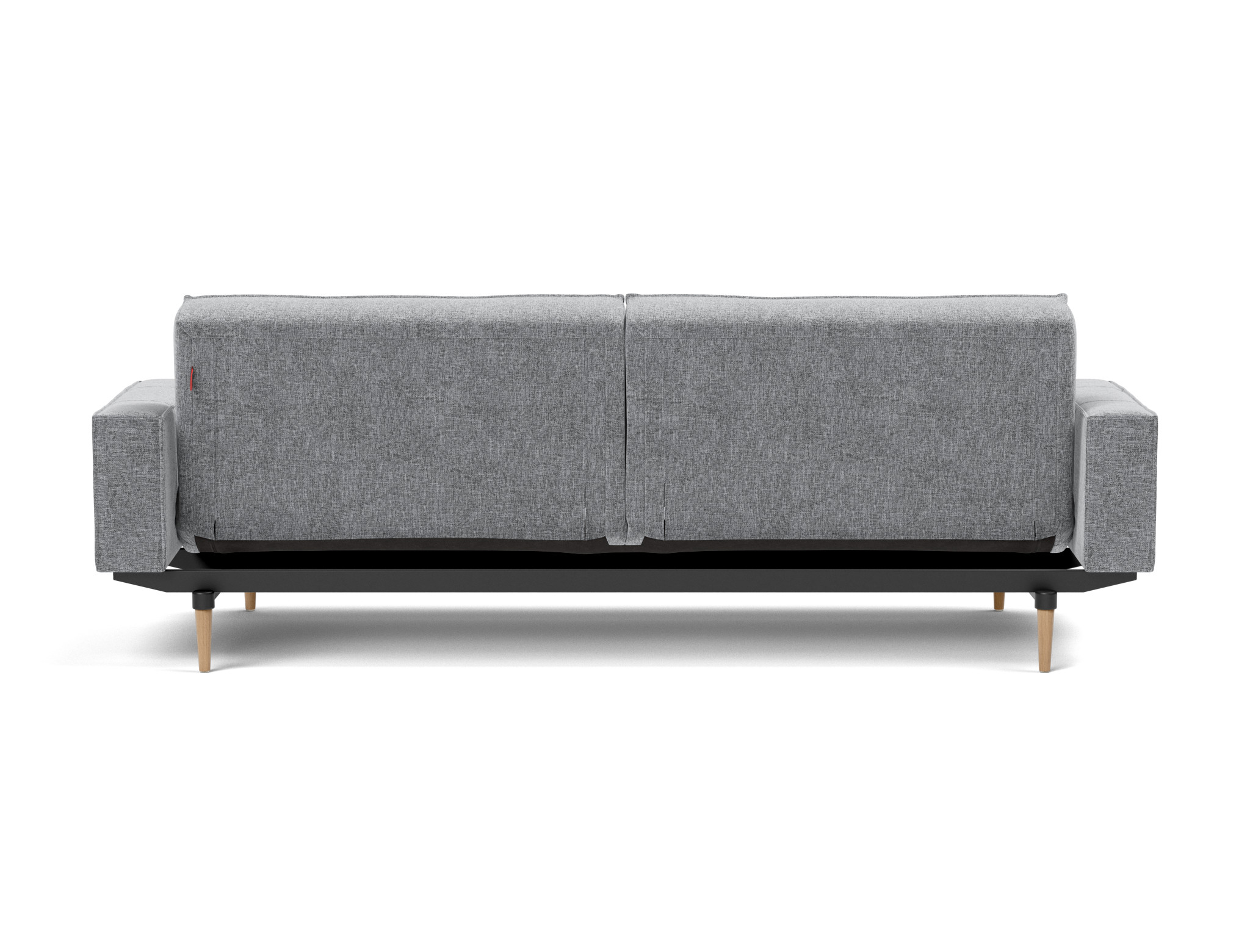 Schlafsofa Splitback mit Armlehnen Strukturierter Stoff Twist 565-Granite Beine Styletto Eiche hell