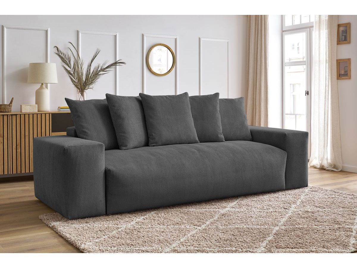 Bobochic Voltaire Schlafsofa 3-Sitzer mit Bettkasten Cordsamt Dunkelgrau