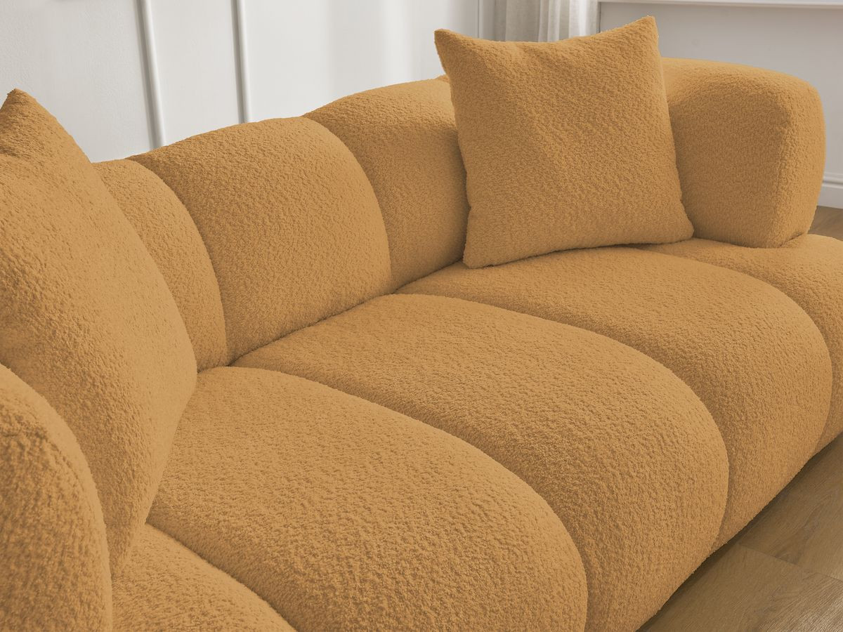 Bobochic Pamira Sofa 2-Sitzer mit Pouf Bouclé-Stoff Gelb
