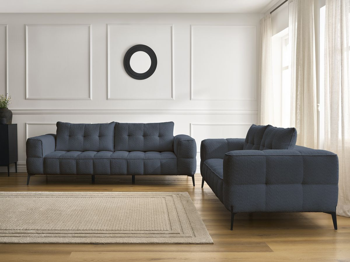 Bobochic Anis Sofa 5-Sitzer Bouclé-Stoff Dunkelblau