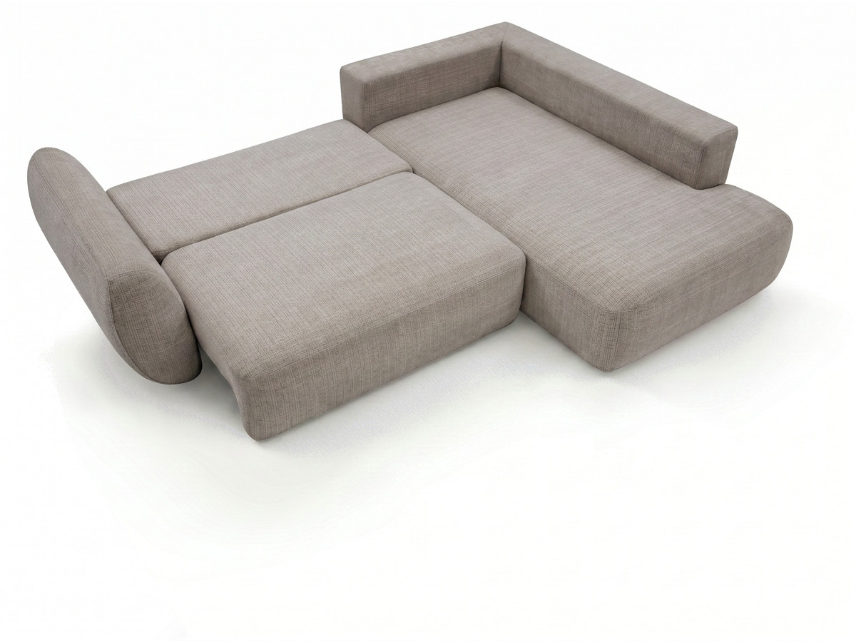 Bobochic Denise Ecksofa mit Schlaffunktion und Bettkasten 256 × 197 cm Strukturstoff Taupe Ecke rechts