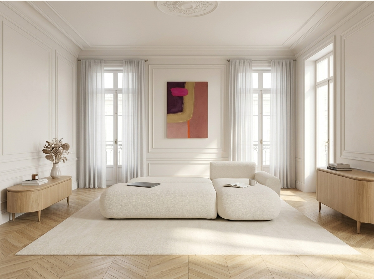 Bobochic Tango Ecksofa mit Schlaffunktion und Bettkasten Bouclé-Stoff Beige Ecke rechts