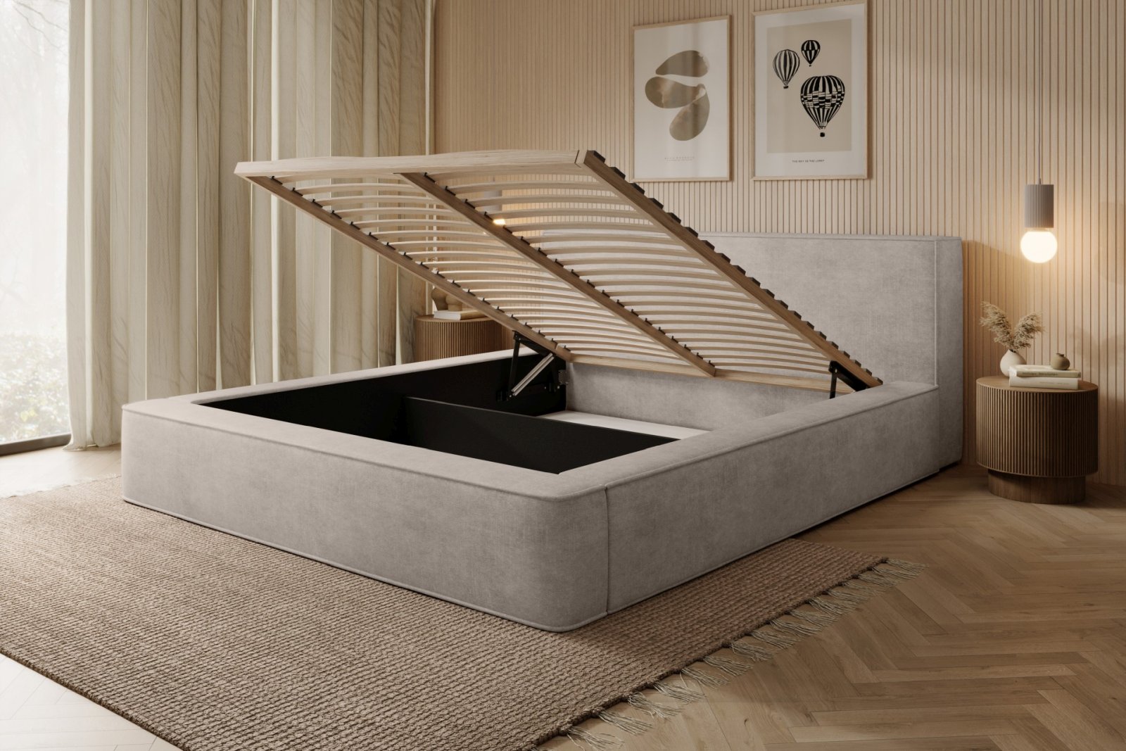 Polsterbett Delano Samtstoff 140x200 mit Holzrahmen Macau Sand