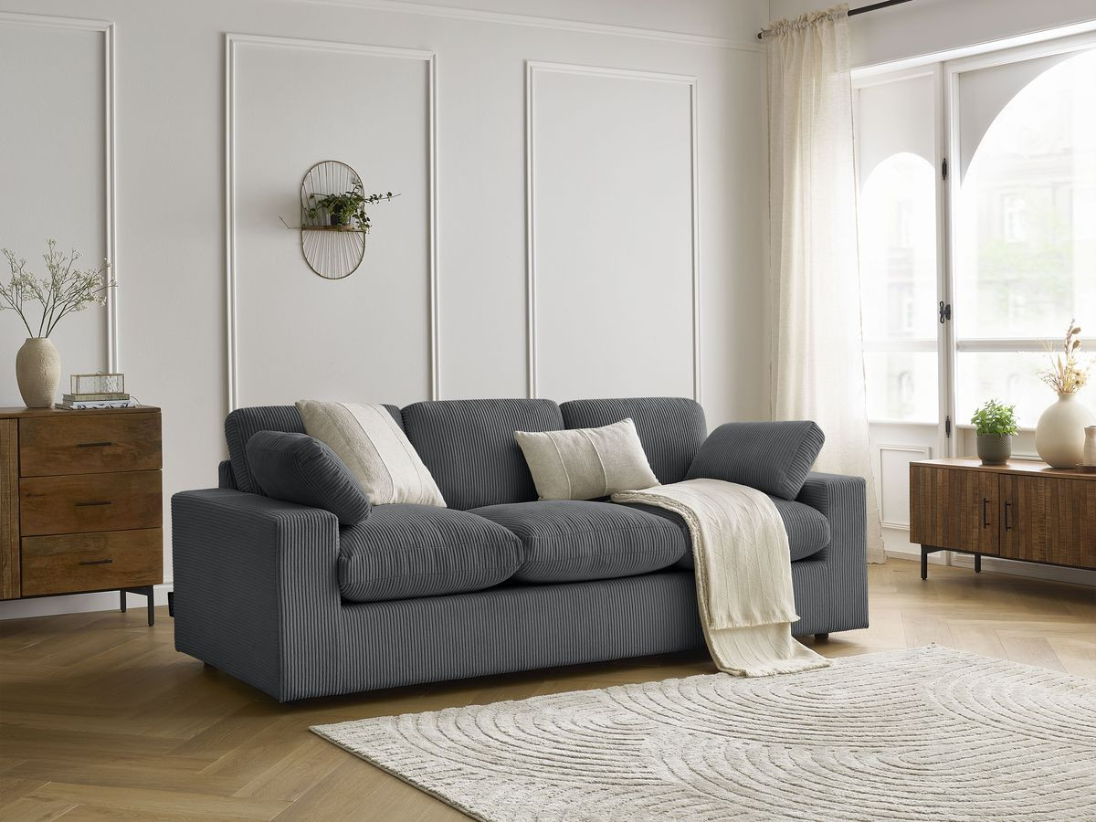Bobochic Belair Sofa 3-Sitzer 220 × 93 cm Cordsamt Dunkelgrau