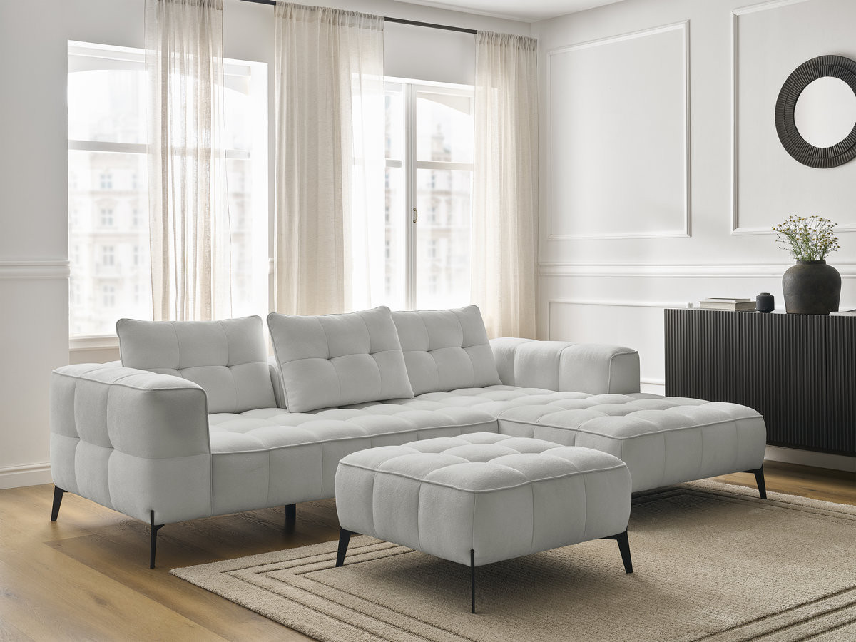 Bobochic Anis Ecksofa mit Pouf Strukturstoff Hellgrau Ecke rechts