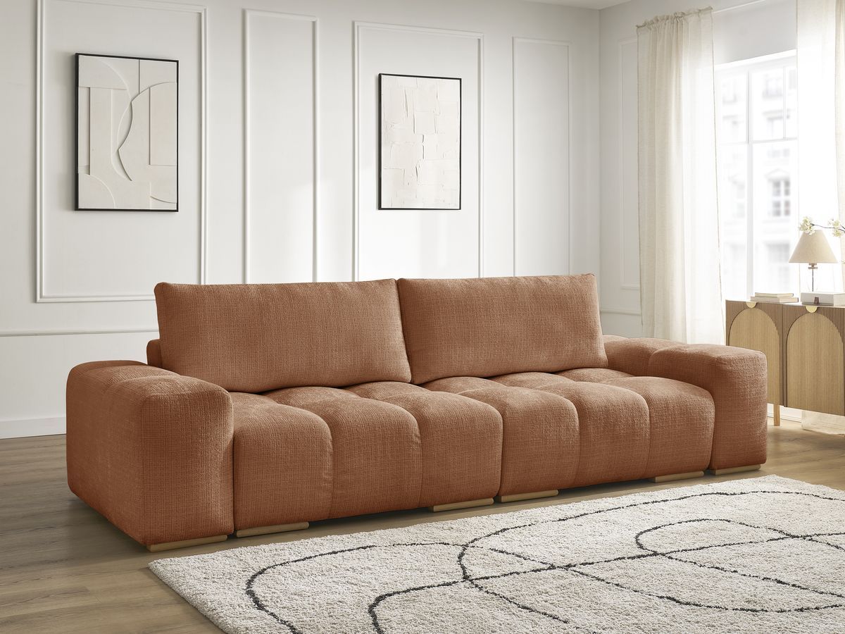 Bobochic Anakin Schlafsofa 3-Sitzer mit Bettkasten, 2 Kissen Strukturstoff Orange