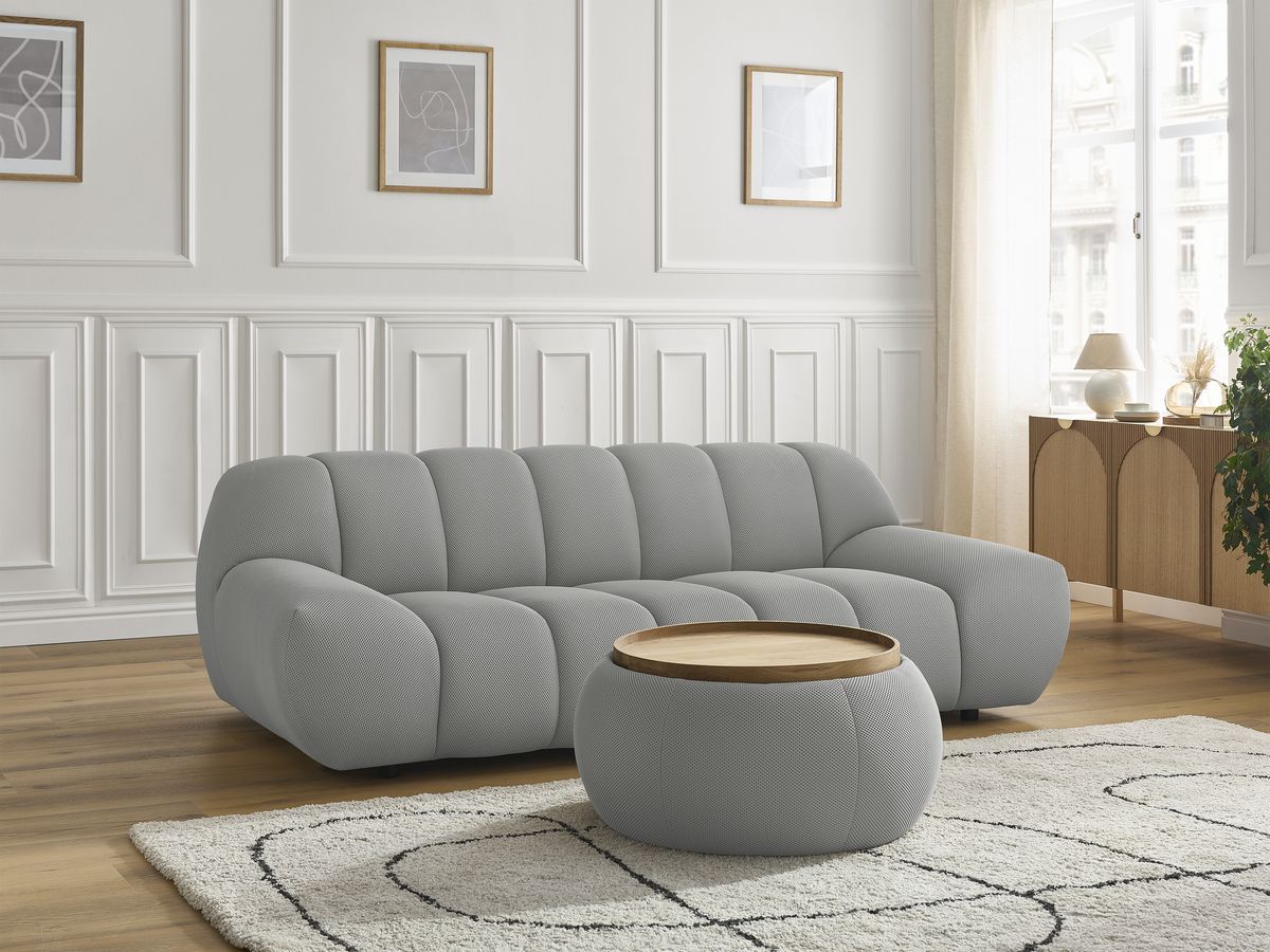 Bobochic Hayden Sofa 2-Sitzer mit Pouf Mesh-Stoff Hellgrau
