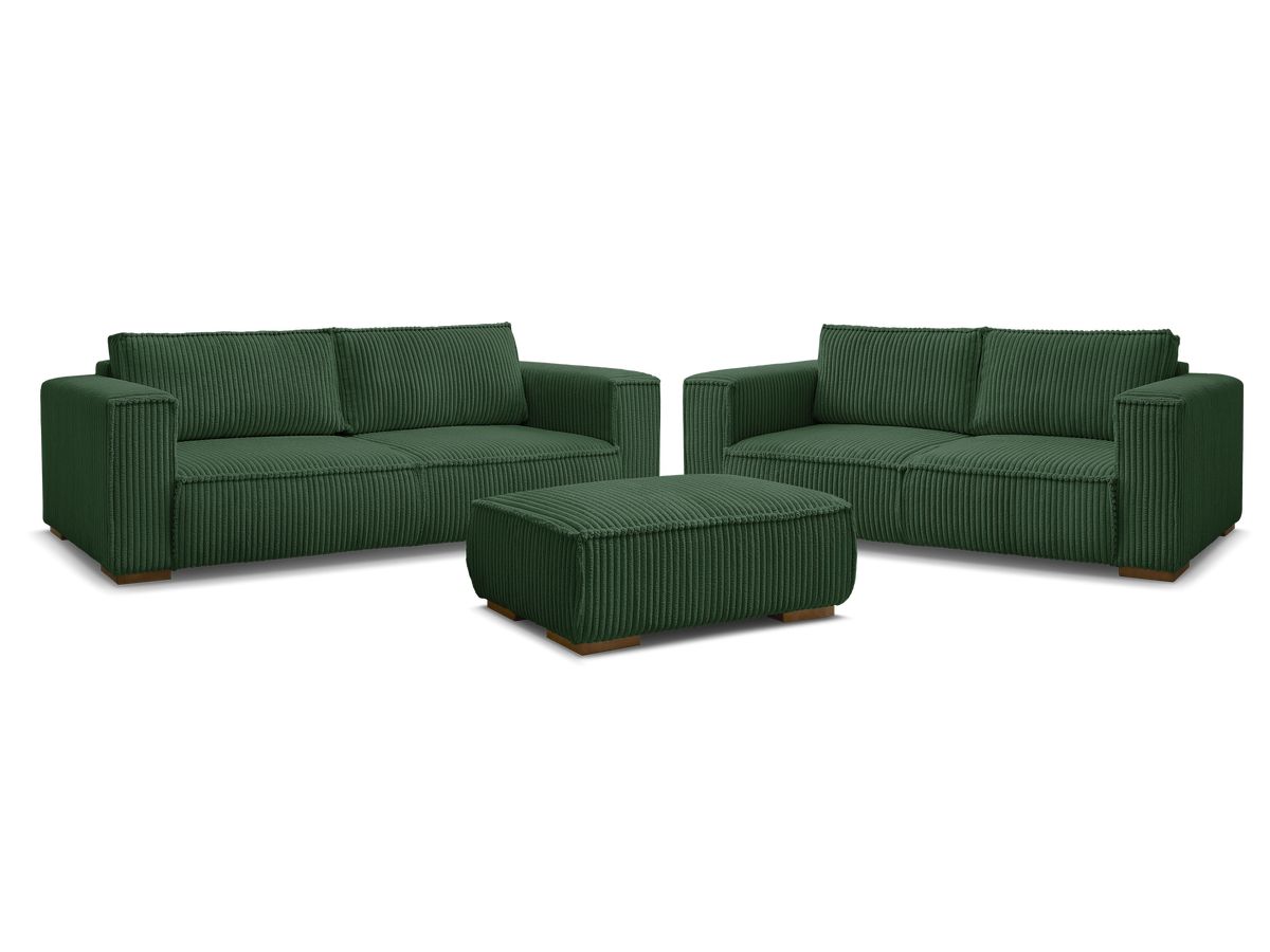 Bobochic Chelsea Sofa 6-Sitzer mit Pouf Breitcord weich Grün