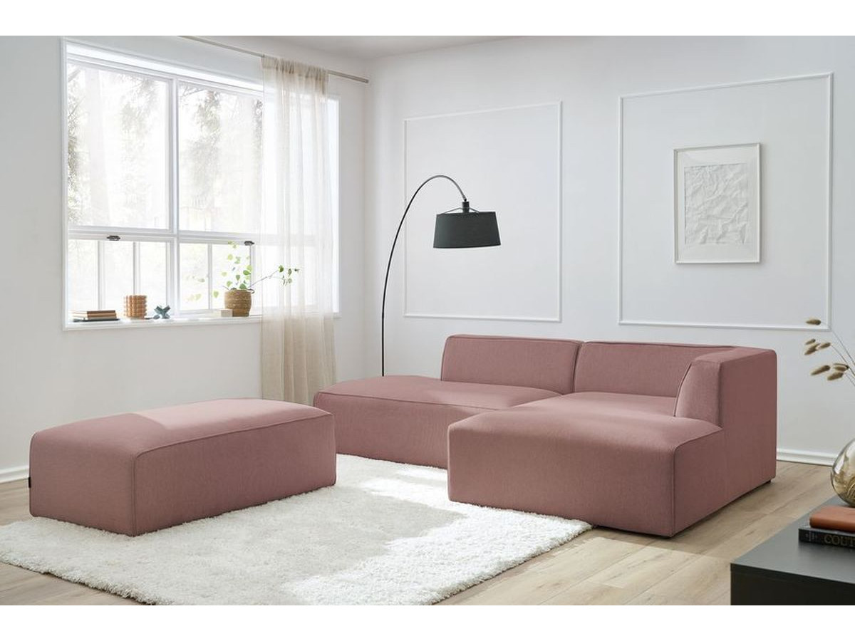 Bobochic Megeve Ecksofa mit Schlaffunktion und Pouf Melange-Stoff Rosa Ecke rechts