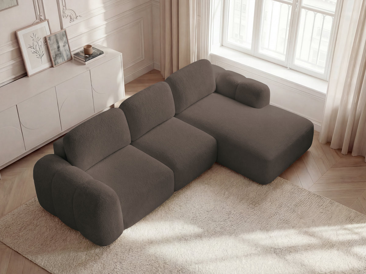 Bobochic Montaigne Ecksofa mit Schlaffunktion und Bettkasten 276 × 164 cm Bouclé-Stoff Braun Ecke rechts