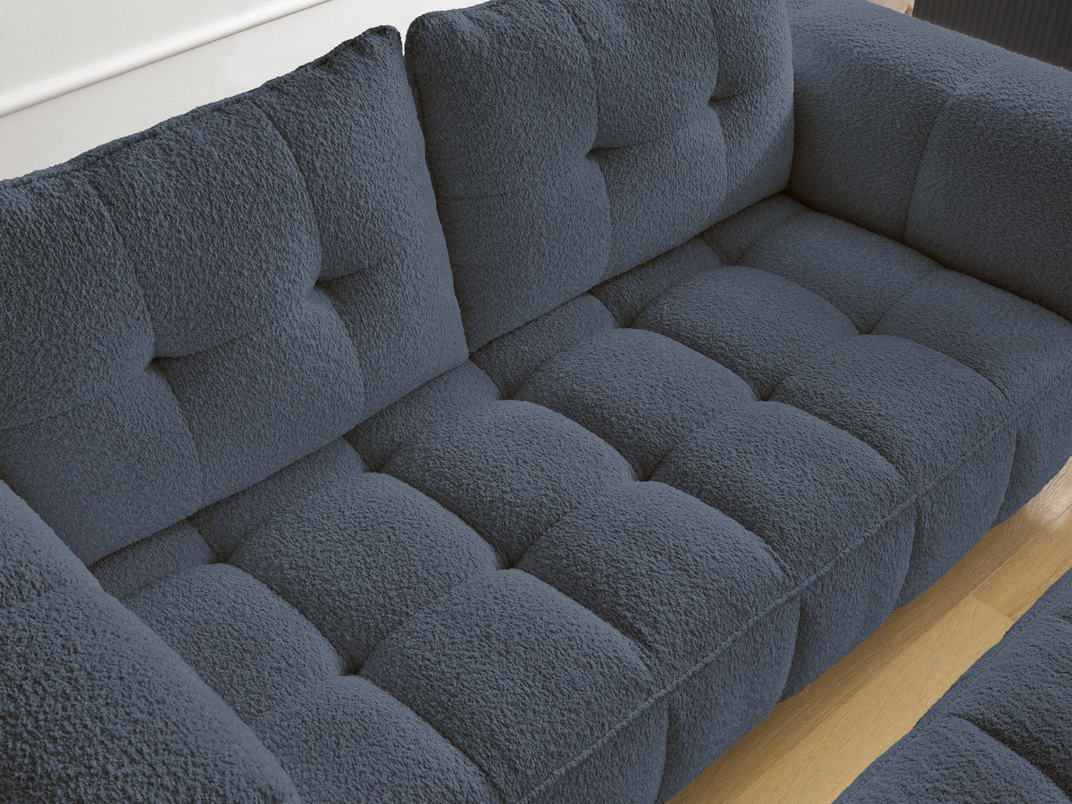 Bobochic Anis Sofa 2-Sitzer mit Pouf Bouclé-Stoff Dunkelblau