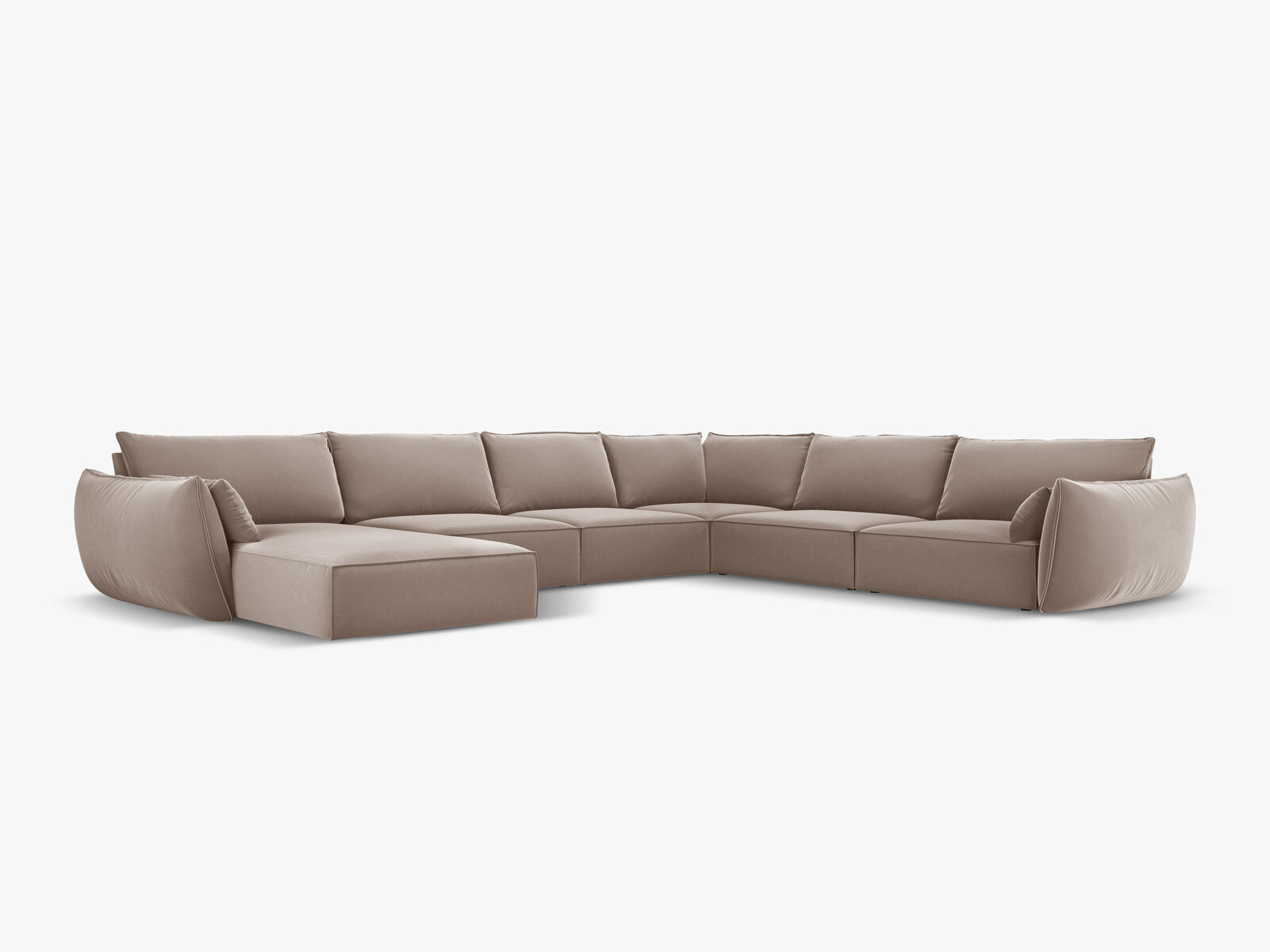 Micadoni Panorama-Ecksofa Kaelle 8-Sitzer Rechts Samt Cappuccino