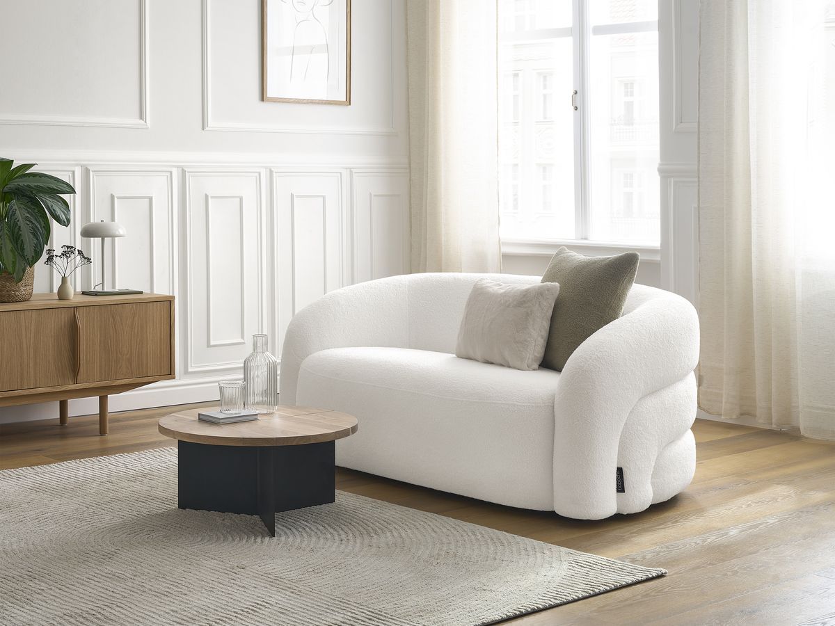 Bobochic Elina Sofa 2-Sitzer Bouclé-Stoff Weiß