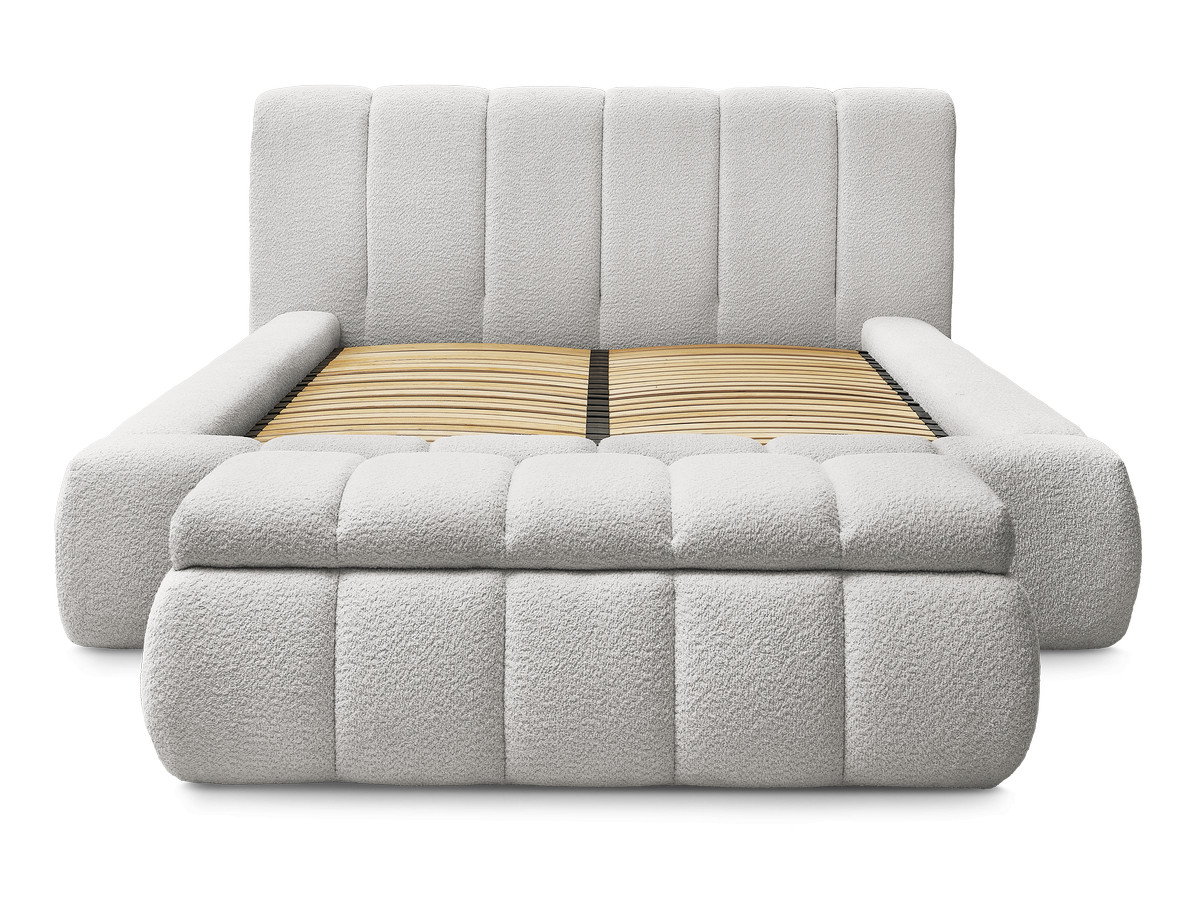 Bobochic Denali Polsterbett mit Bettkasten mit Bettbank Bouclé-Stoff Hellgrau, Liegefläche 160 × 200 cm