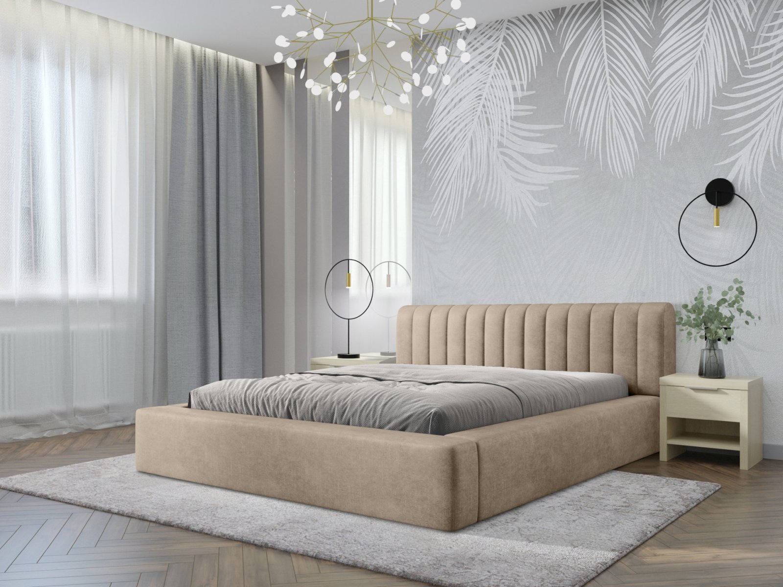 Polsterbett Faroa Samtstoff 140x200 mit Metallrahmen Macau Sand