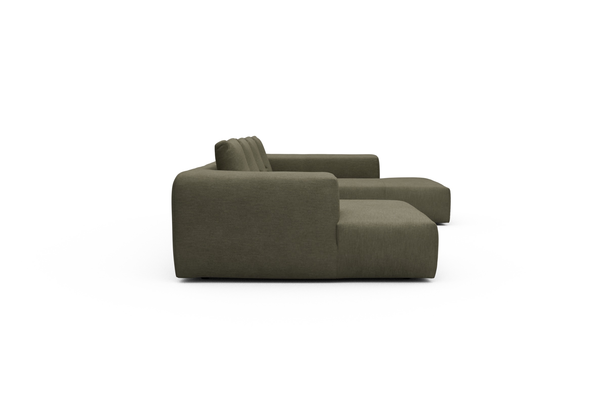 Wohnlandschaft Fred Relax-Ecke rechts mit 2-Sitzer und Chaiselongue links Vivus-Dusty-Olive