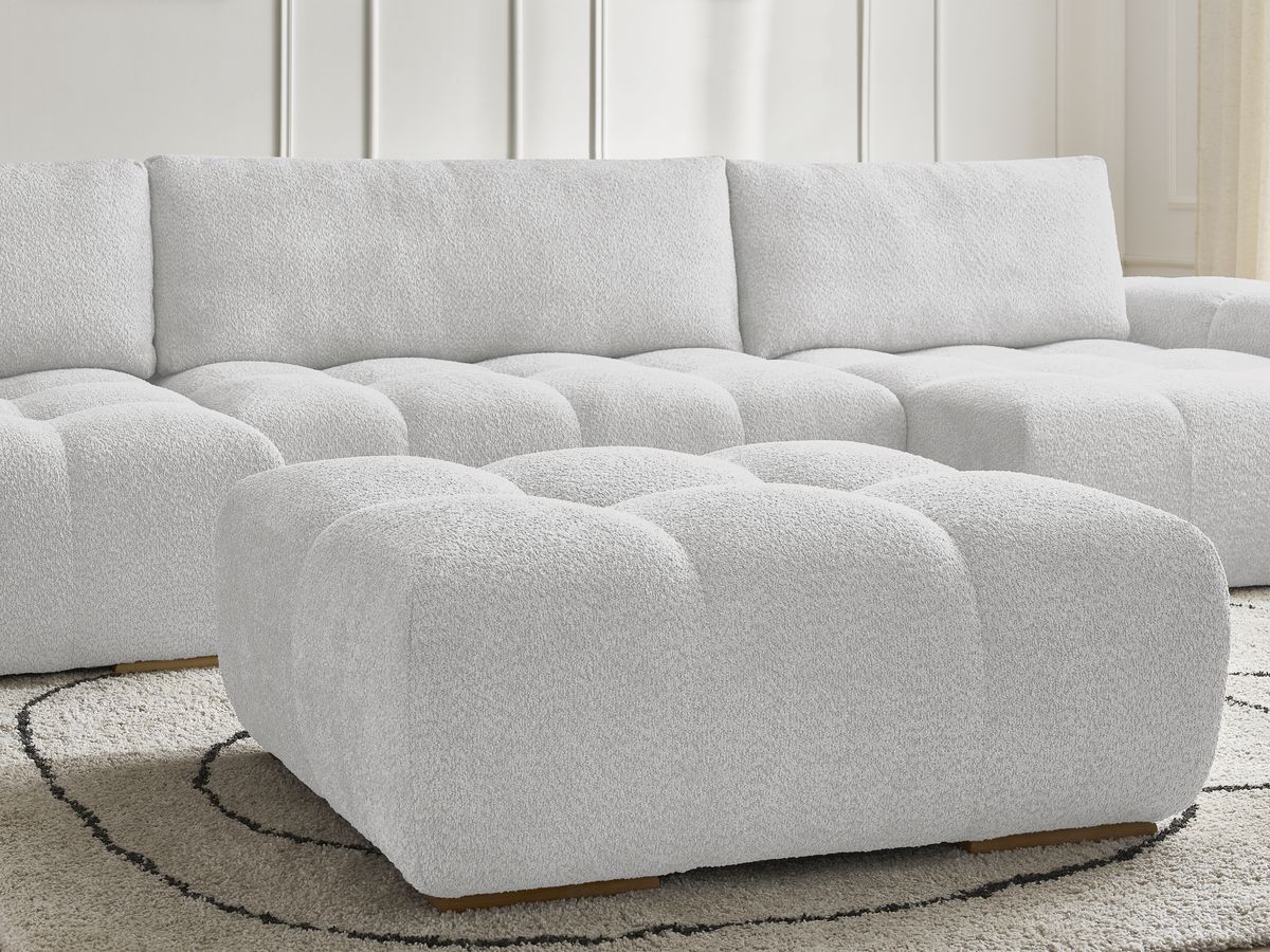 Bobochic Anakin Wohnlandschaft mit Pouf, 3 Kissen Bouclé-Stoff Hellgrau