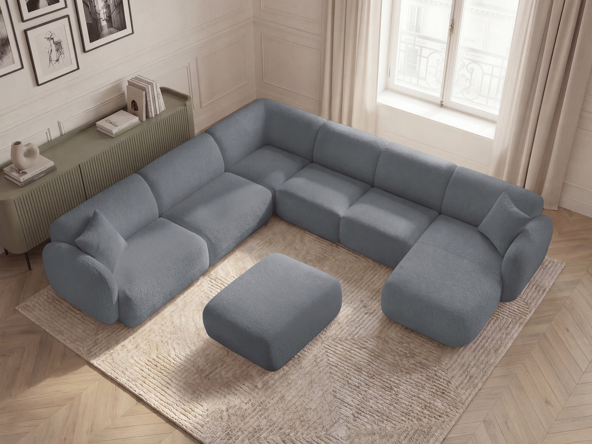 Bobochic Anda Wohnlandschaft mit Pouf 373 × 289 cm Chenille Grau Ecke links
