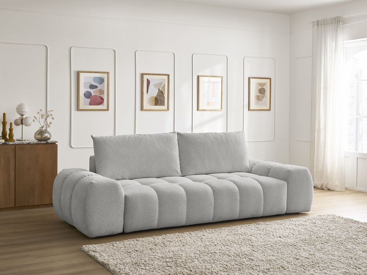 Bobochic Everest Sofa 3-Sitzer, 2 Kissen Melange-Stoff Hellgrau