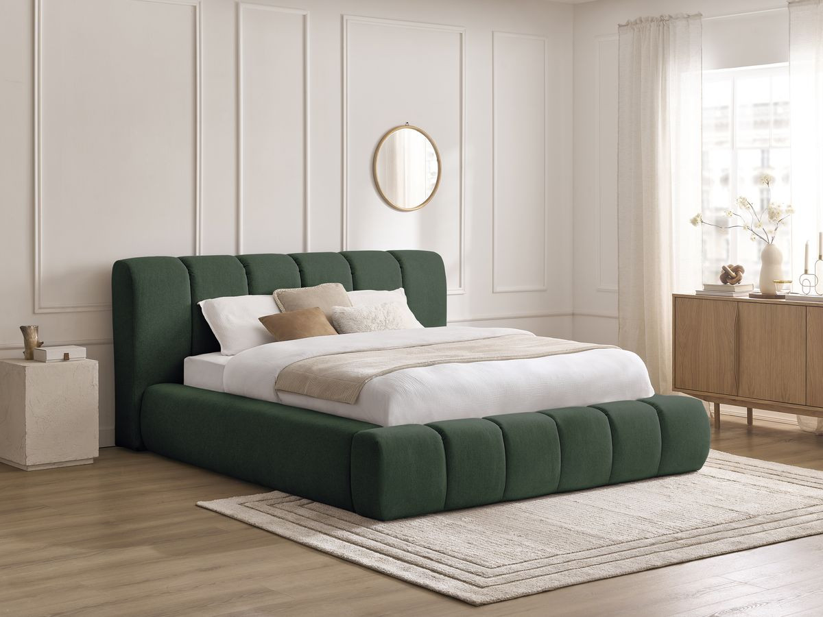 Bobochic Denali Polsterbett mit Bettkasten Stoff Grün, Liegefläche 140 × 190 cm