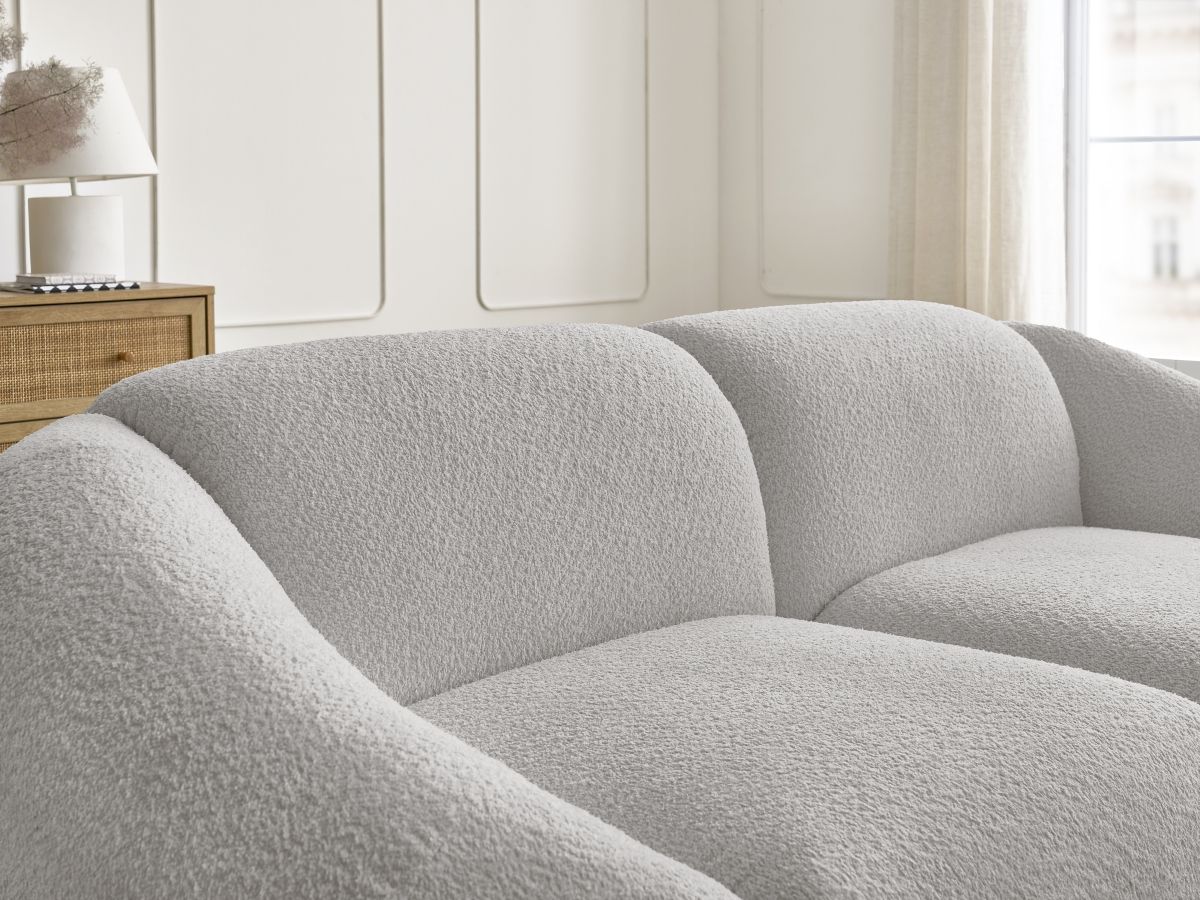 Bobochic Tina Sofa 2-Sitzer Bouclé-Stoff Hellgrau
