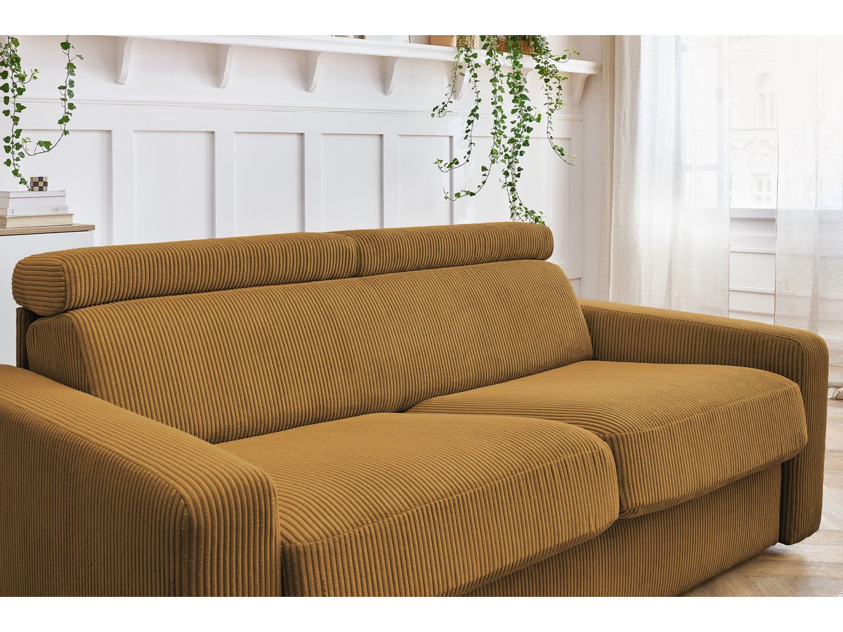 Bobochic Monaco Schlafsofa 3-Sitzer Cordsamt Gelb, Liegefläche 140 × 190 cm
