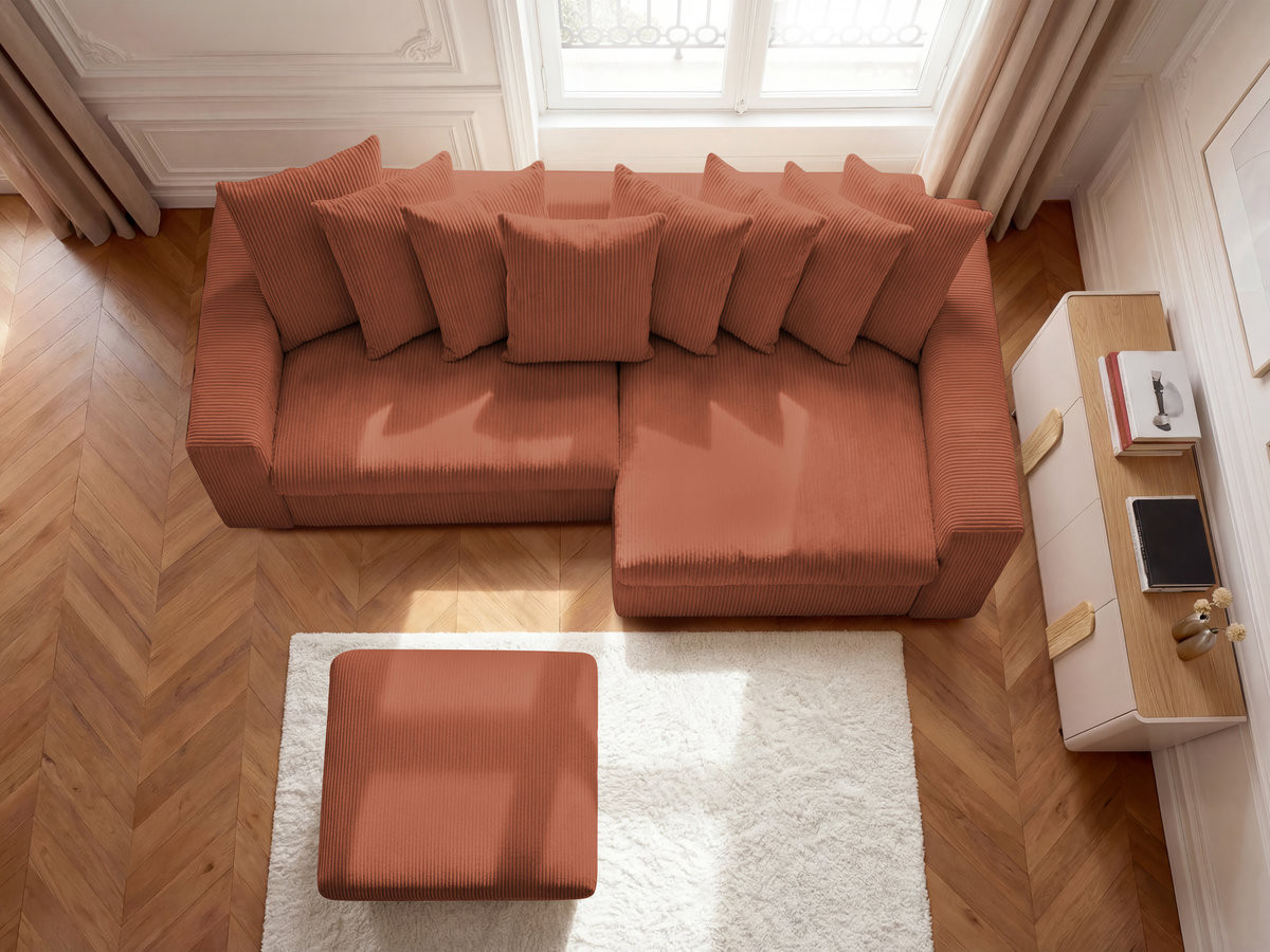 Bobochic Enore Ecksofa mit Pouf Cordsamt Orange Ecke rechts