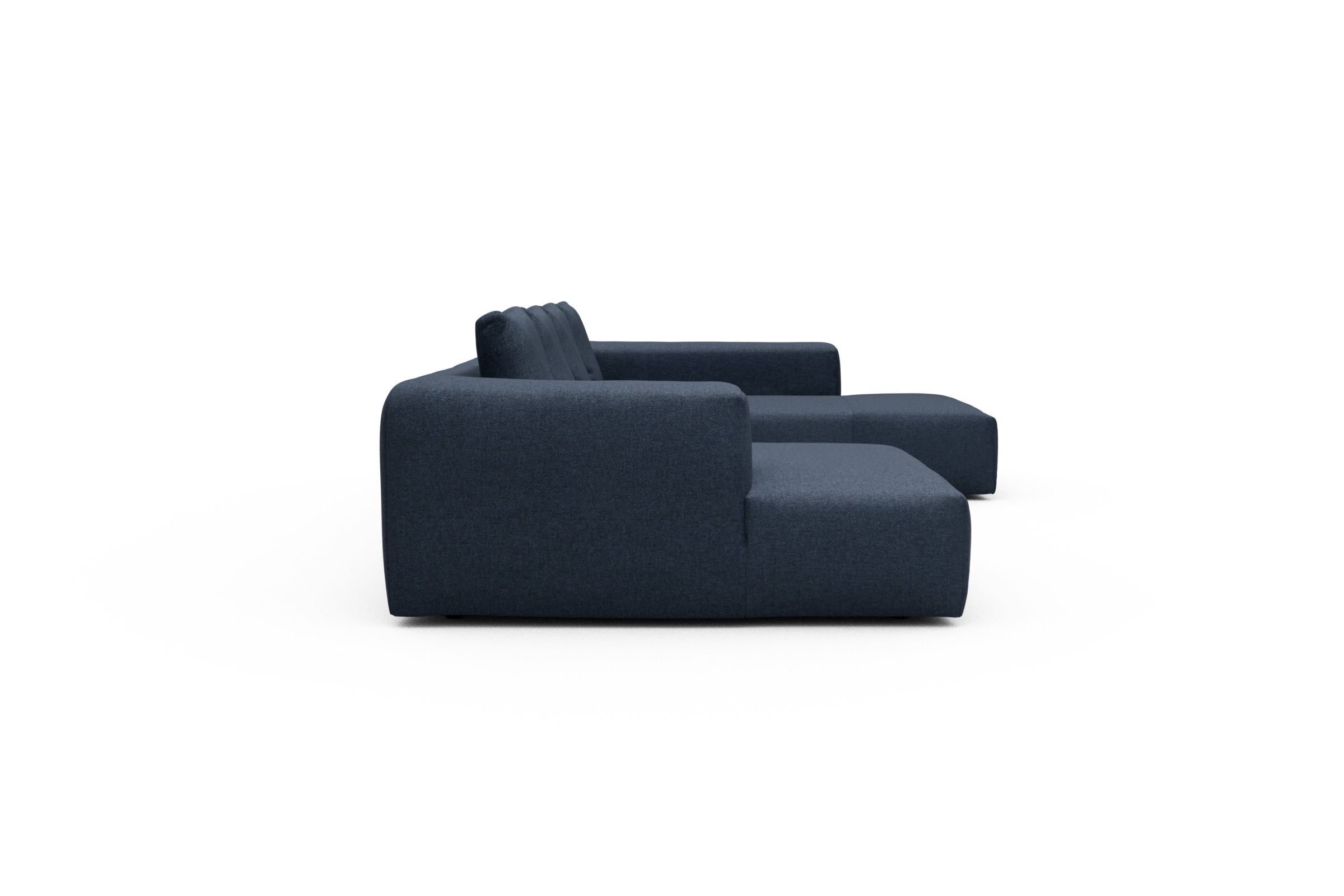 Wohnlandschaft Fred Relax-Ecke rechts mit 2-Sitzer und Chaiselongue links Strukturierter Stoff Sama 339-Deep-Blue