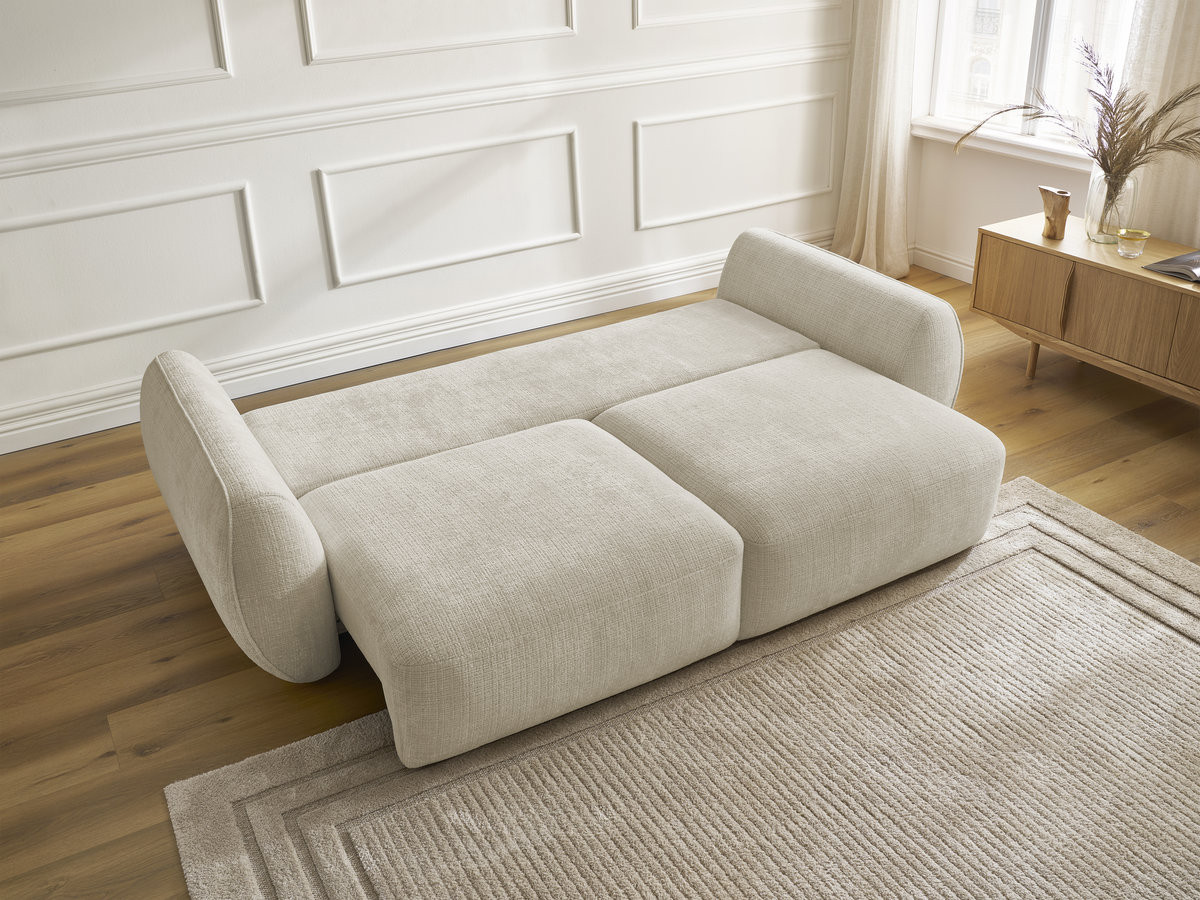 Bobochic Denise Schlafsofa 3-Sitzer mit Bettkasten Strukturstoff Beige