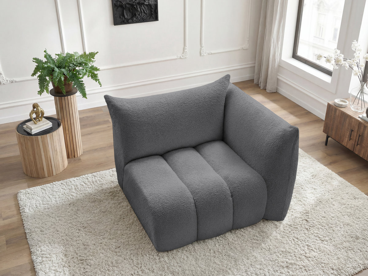 Bobochic Azra Sofamodul 1-Sitzer 117 × 112 cm Bouclé-Stoff Dunkelgrau Ecke rechts