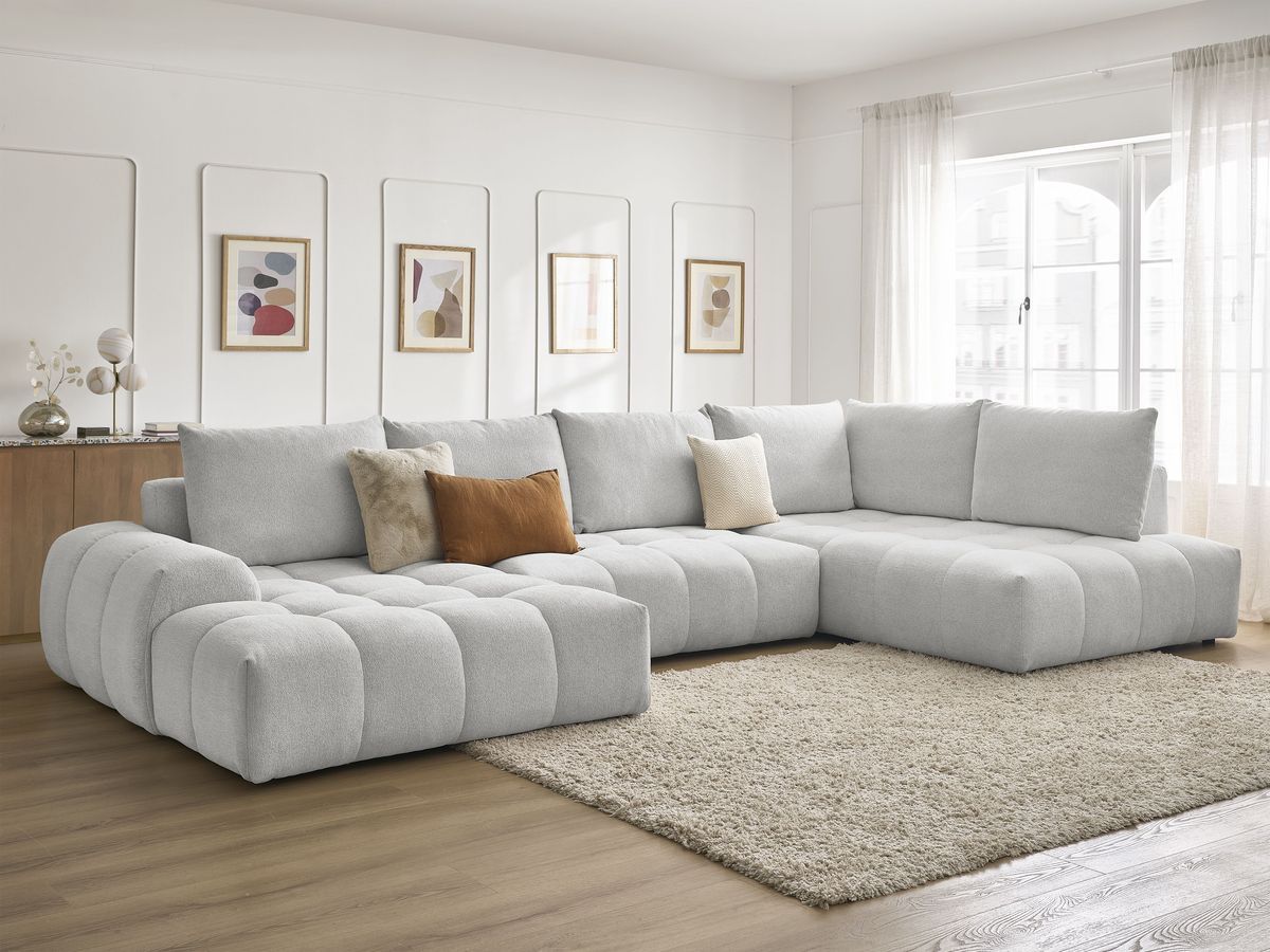 Bobochic Everest Wohnlandschaft, 6 Kissen Melange-Stoff Hellgrau Ecke links