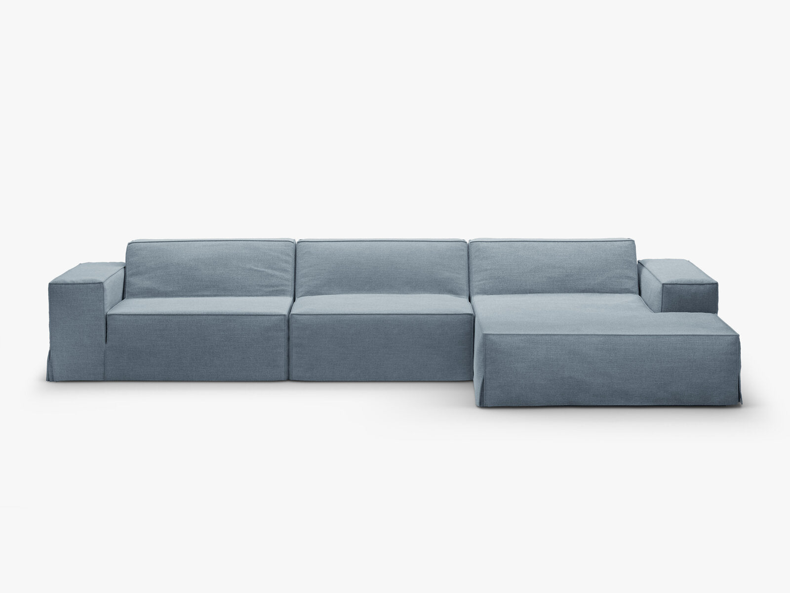 Micadoni Ersatzbezug Ecksofa Jodie 4-Sitzer Strukturierter Stoff Lins Gedämpftes Blau Rechts