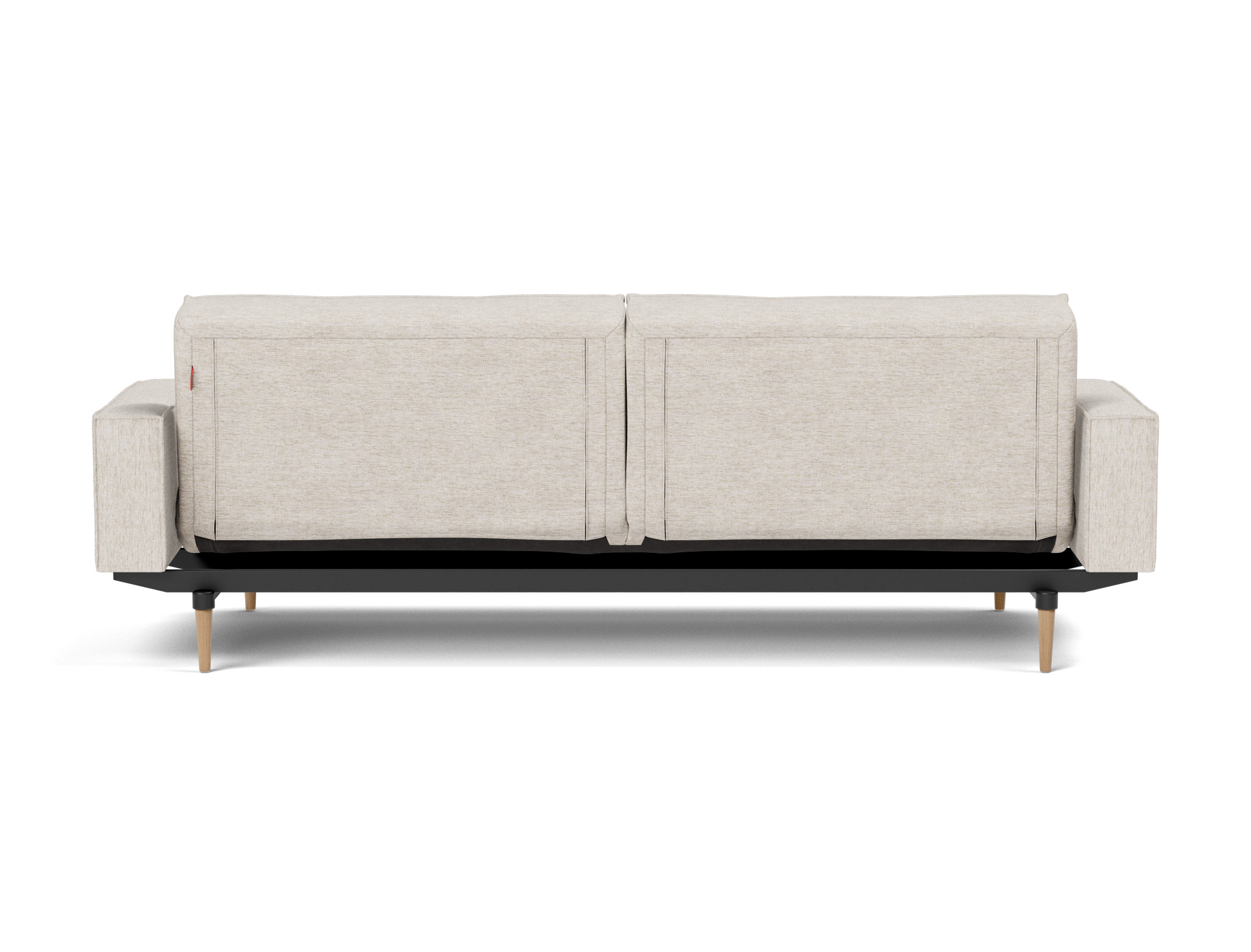 Schlafsofa Splitback mit Armlehnen Chenille Yuveno 470-Natural Beine Styletto Eiche hell