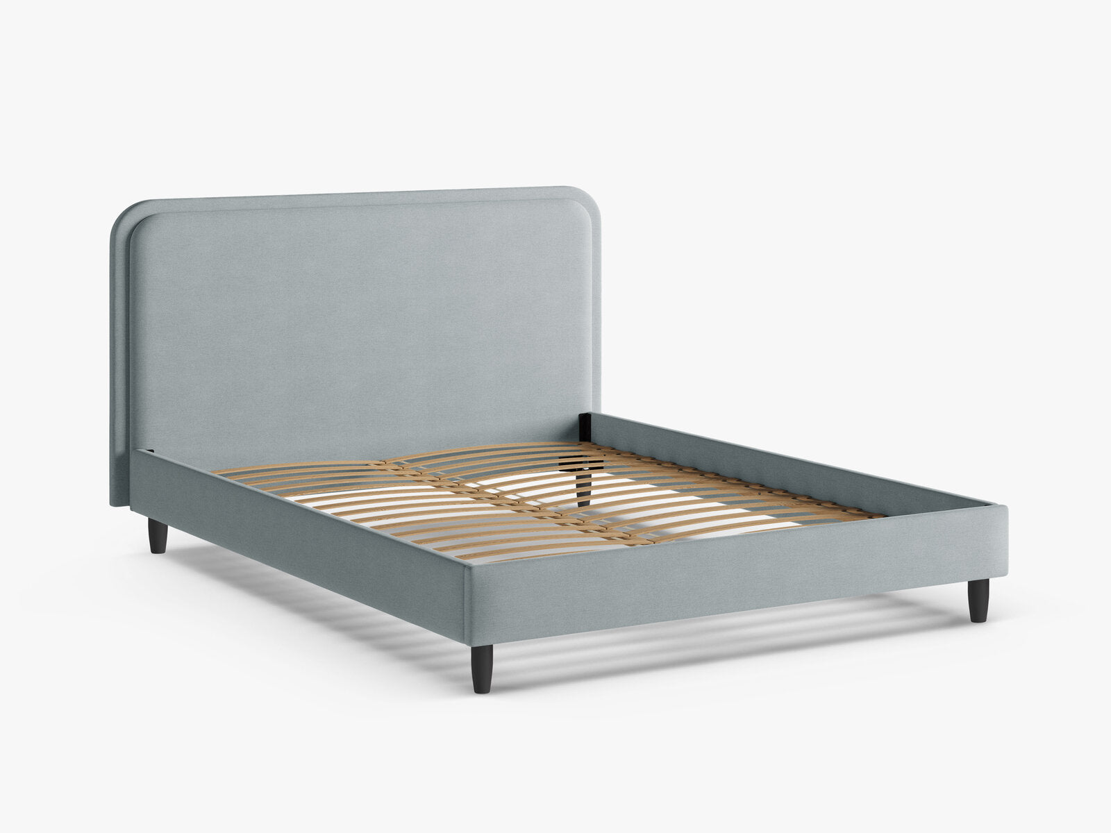 Micadoni Stauraumbett mit Kopfteil Aveline Strukturierter Stoff Wind Satin Blau 140x200