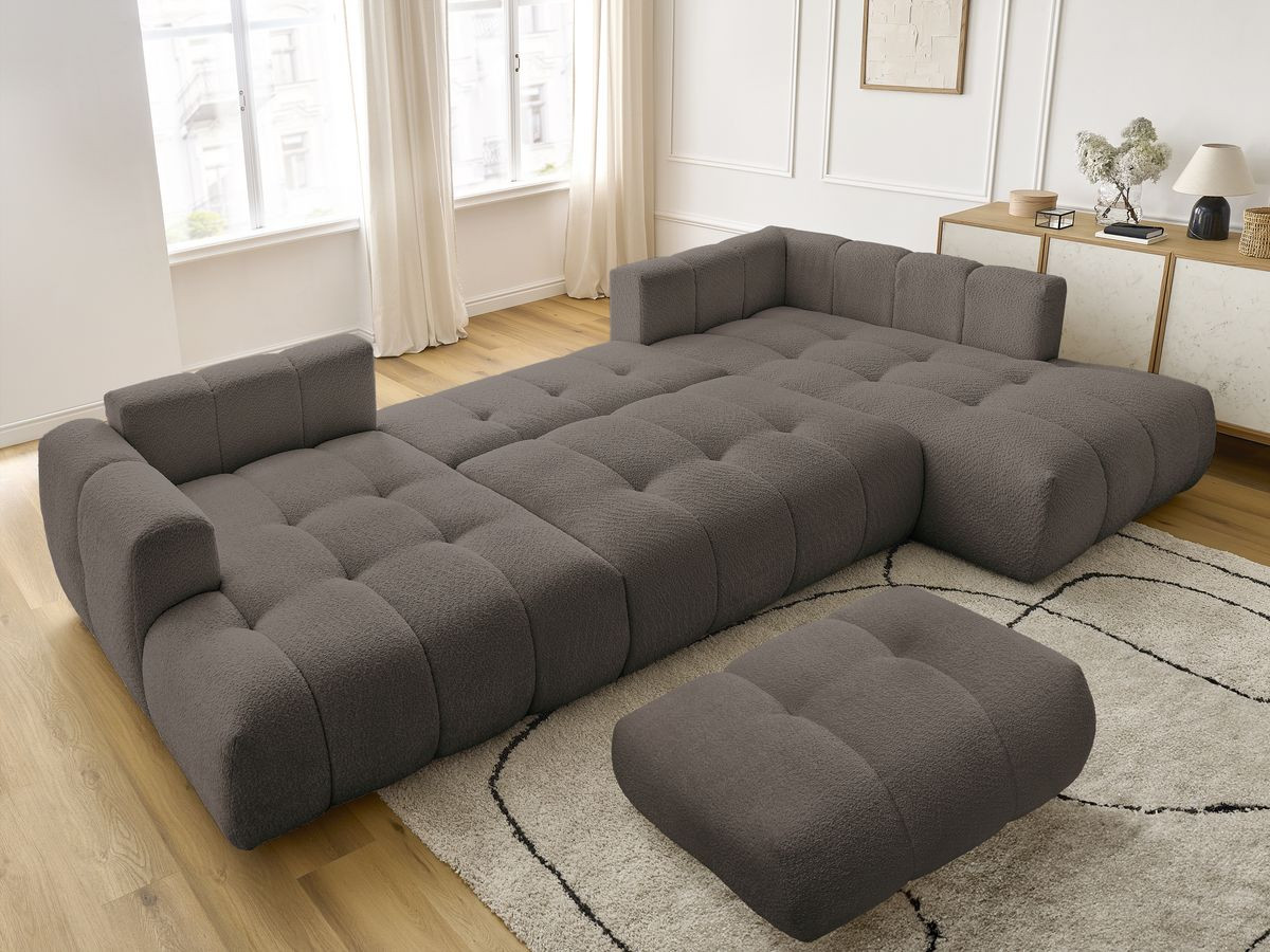 Bobochic Fuji Wohnlandschaft mit Pouf Bouclé-Stoff Braun Ecke links