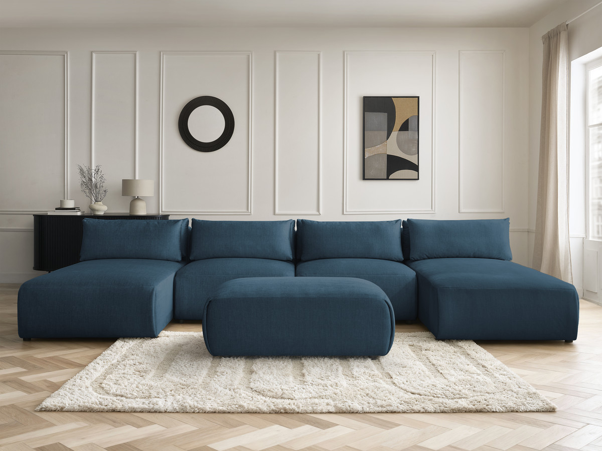 Bobochic Jana Wohnlandschaft mit kleinem Pouf Samt Blau