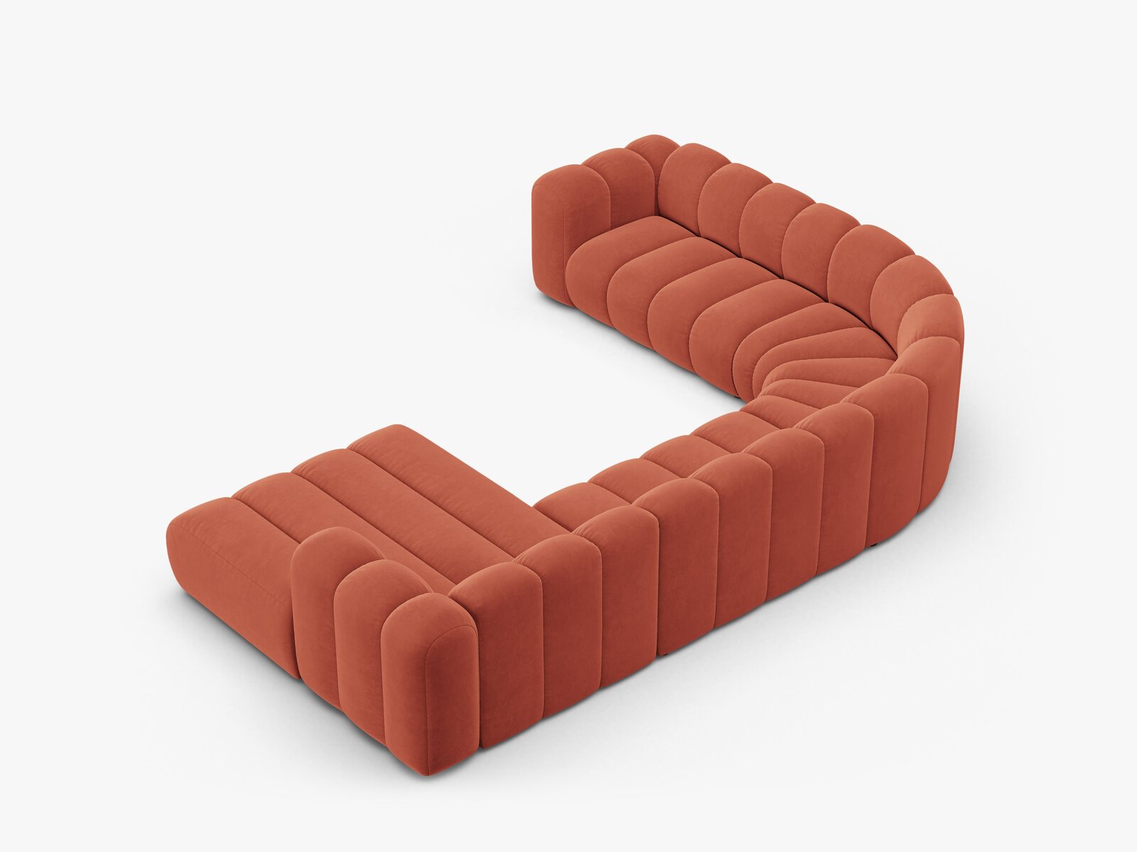 Micadoni Modulares Panorama Ecksofa Lupine 6-Sitzer Links Samt Venus Koralle