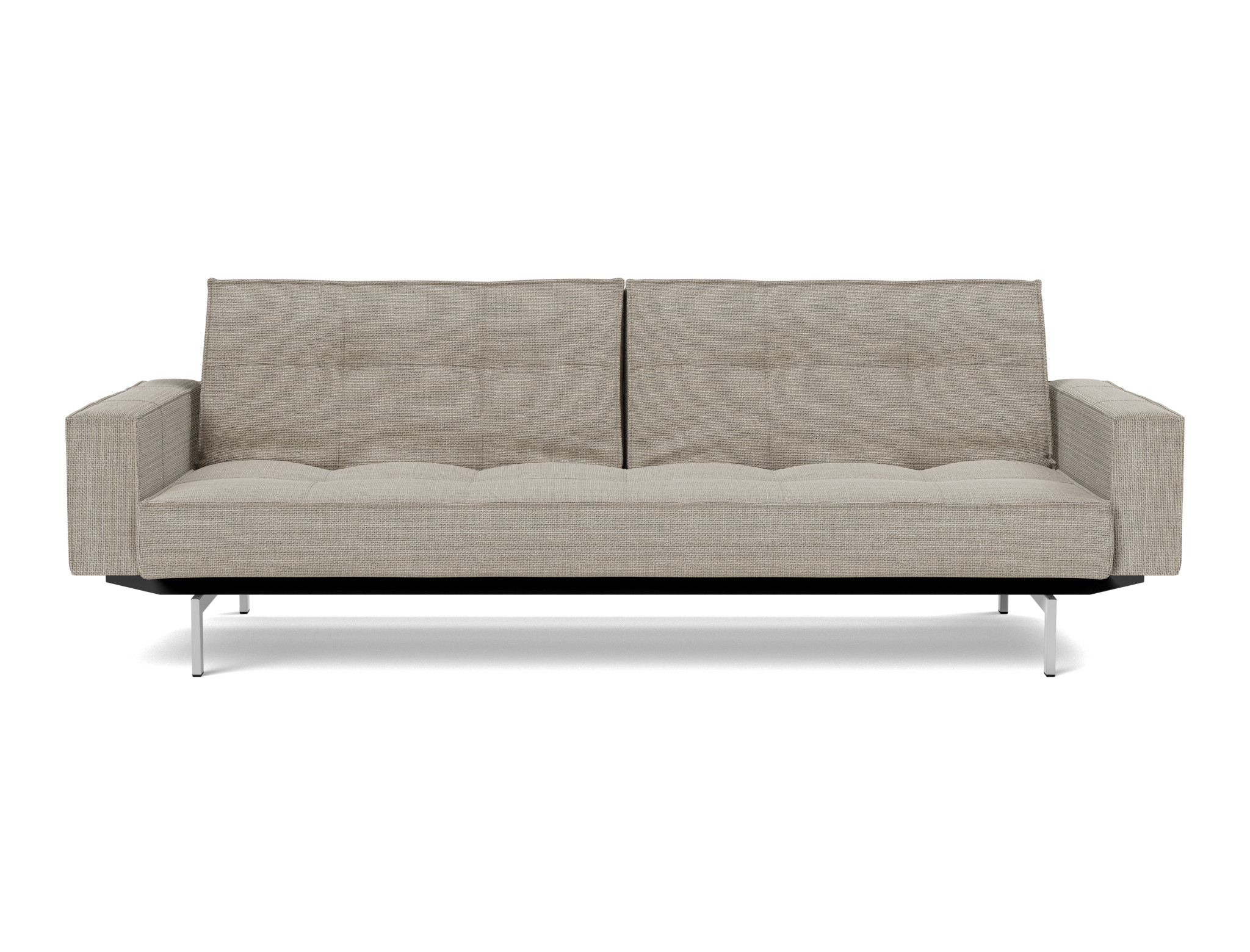 Schlafsofa Splitback mit Armlehnen Strukturierter Stoff Kenya 579-Gravel Beine Chrom
