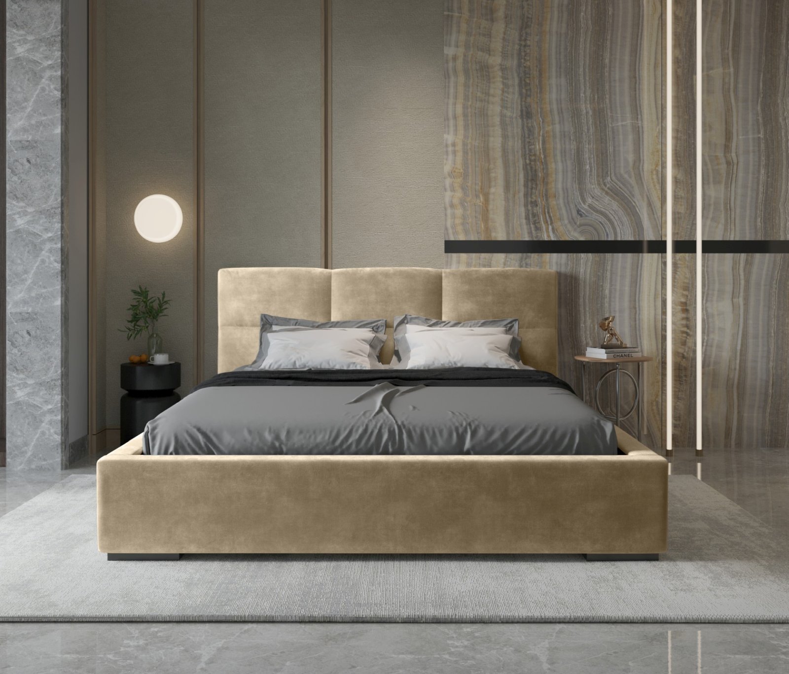 Polsterbett Portoza Samtstoff 180x200 mit Holzrahmen Macau Truffle