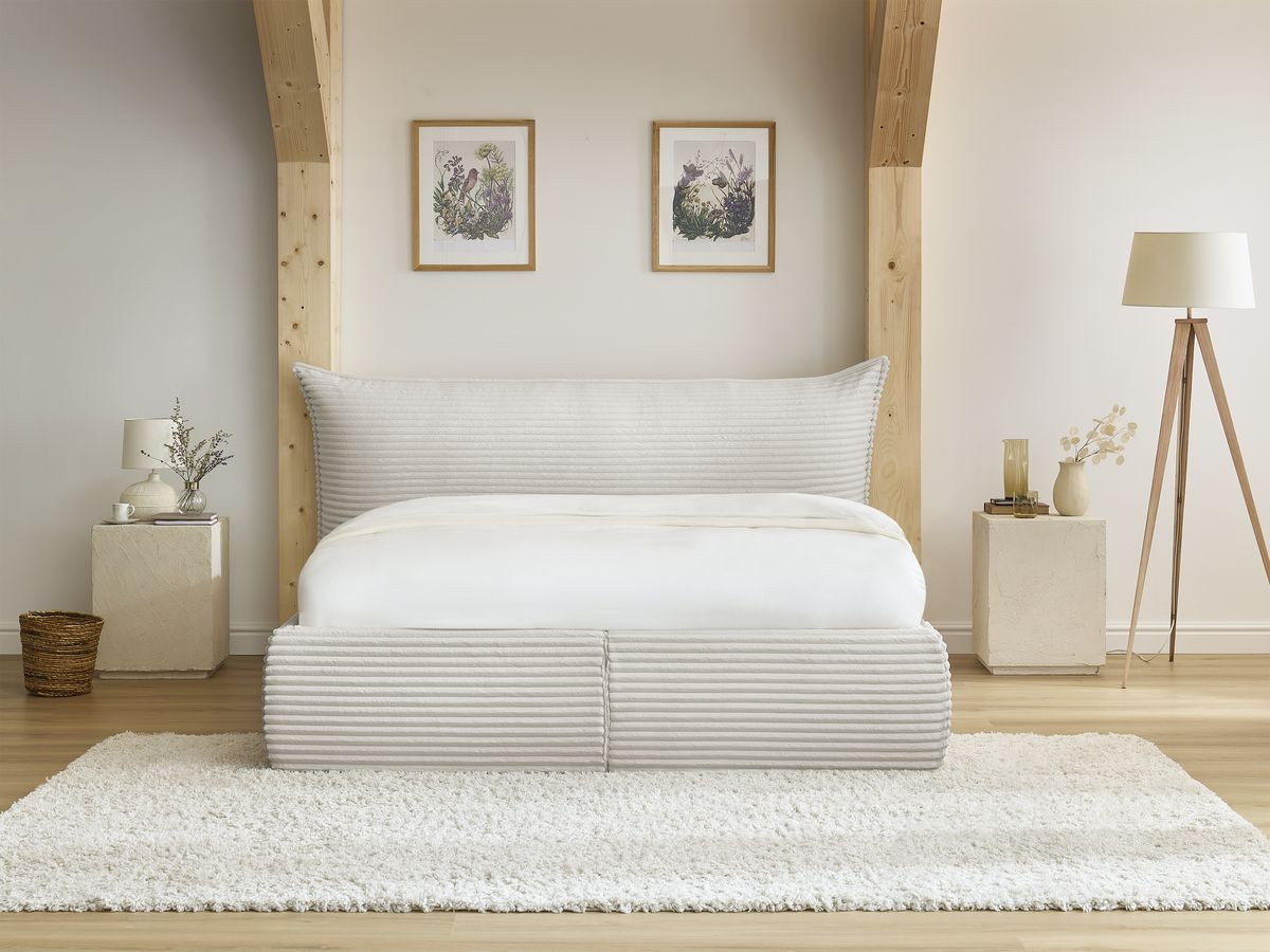 Bobochic Jade Polsterbett mit Bettkasten Cordsamt Beige, Liegefläche 160 × 200 cm