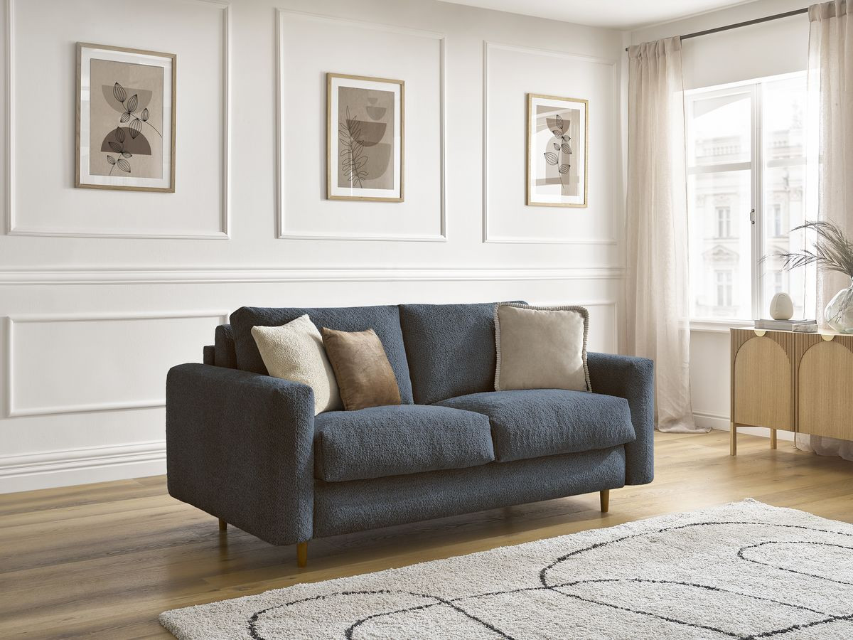Bobochic Cocoone Schlafsofa 3-Sitzer Bouclé-Stoff Dunkelblau, Liegefläche 140 × 200 cm