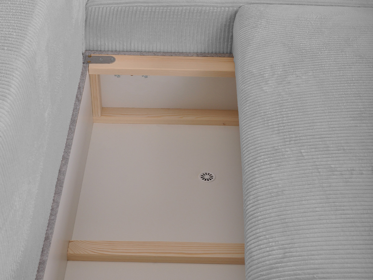 Bobochic Campi Ecksofa mit Schlaffunktion und Bettkasten Cordsamt Hellgrau Ecke rechts