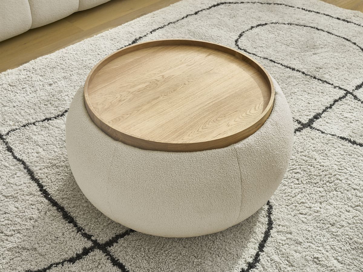 Bobochic Hayden Sofa 2-Sitzer mit Pouf Bouclé-Stoff Beige