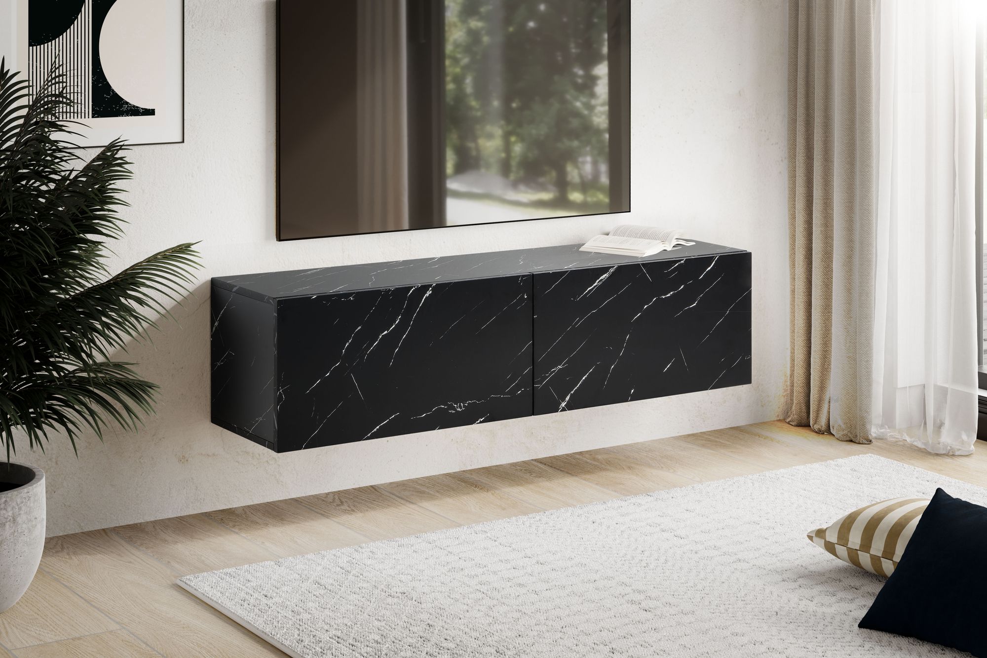 TV-Board Haugland Marmoroptik Schwarz Breite 120 cm