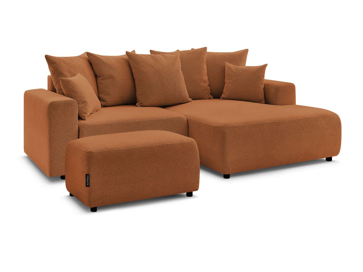 Bobochic Atilla Ecksofa mit Schlaffunktion und Bettkasten und Pouf Melange-Stoff Orange Ecke rechts