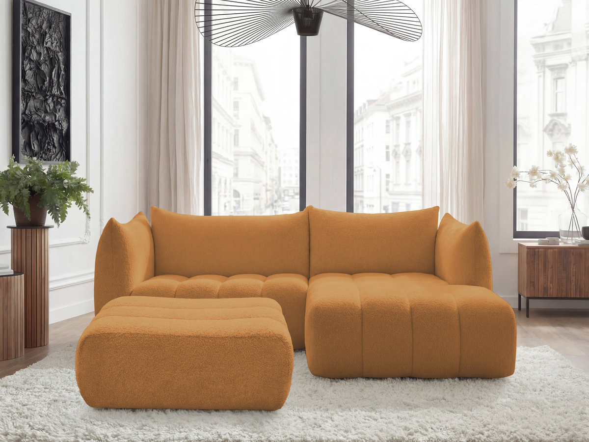 Bobochic Azra Ecksofa mit Pouf 262 × 178 cm Bouclé-Stoff Gelb Ecke rechts