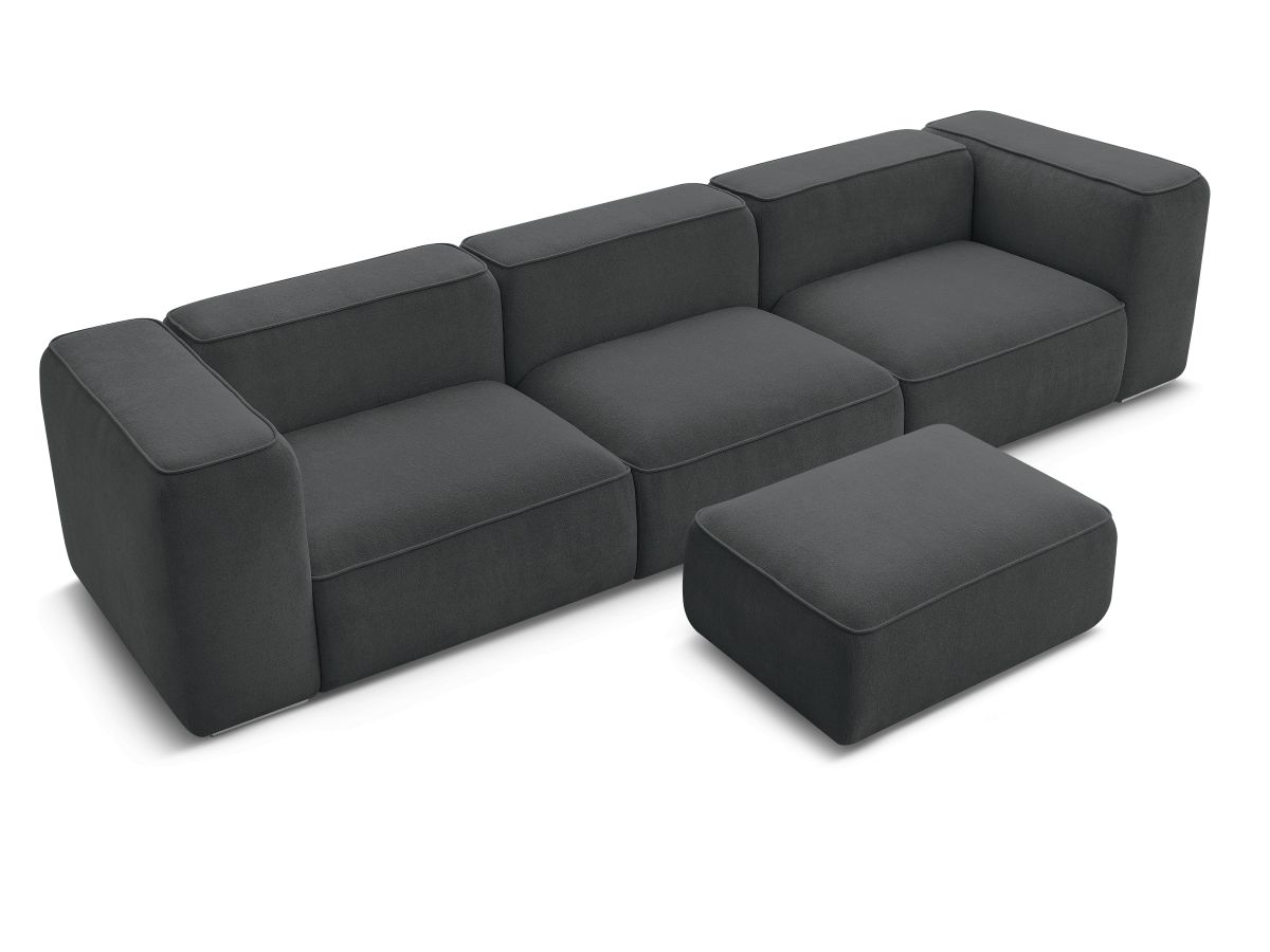 Bobochic Zephyr Sofa 4-Sitzer mit Pouf Strukturstoff Dunkelgrau