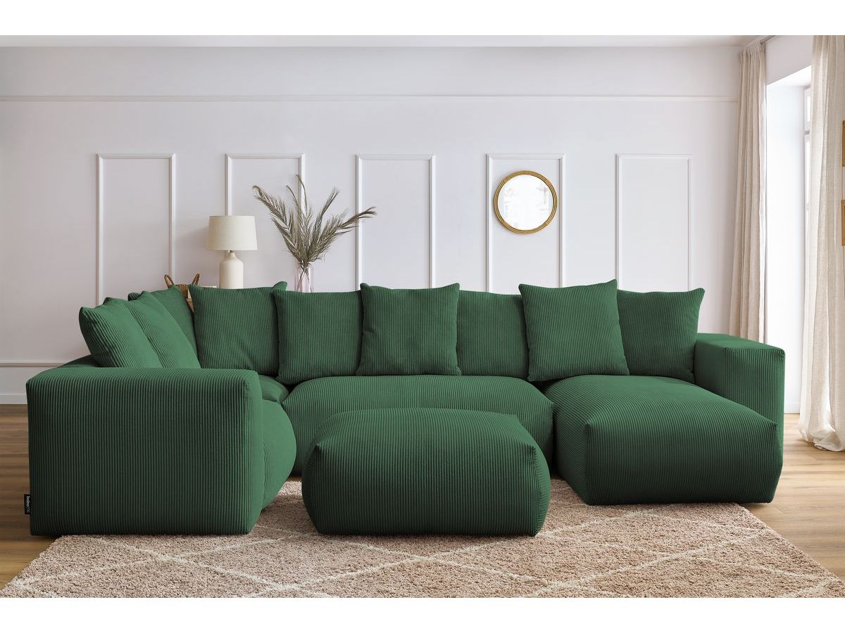 Bobochic Voltaire Wohnlandschaft mit Pouf 356 × 214 cm Cordsamt Grün Ecke rechts